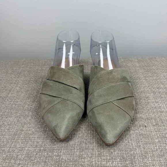 42 Gold Womens Carra Flat Heel Mule Cushioned Insole Green Suede Size 9 Pointy - Picture 2 of 11